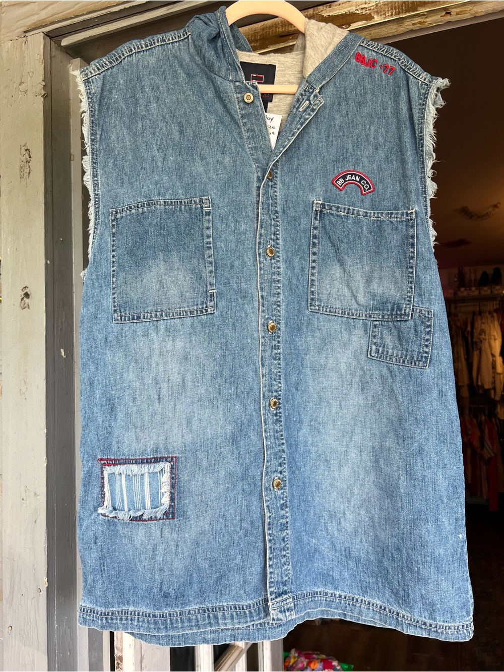 Bugle Boy Light Blue Denim Sleeveless Hooded Tank Size large